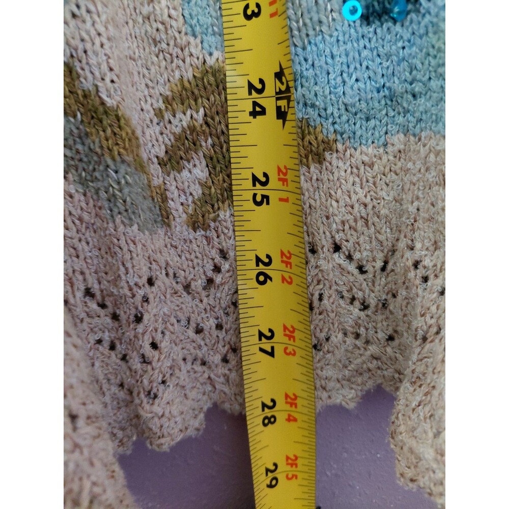 VTG Talbots Cardigan Tan Floral Silk Blend Cottagecore Knit MoP Buttons Sz 3X - Picture 12 of 13